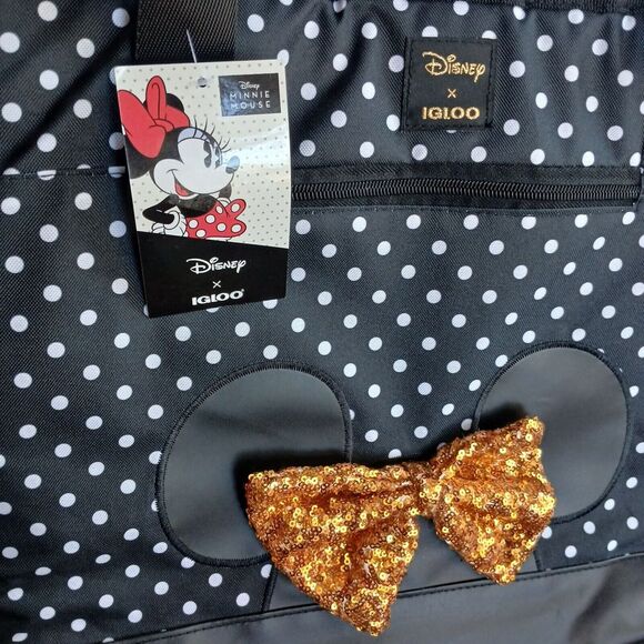 NEW Igloo Minnie Mouse Dual Compartment 20 Can Polka Dot Tote Cooler Bag Gold - Picture 3 of 6